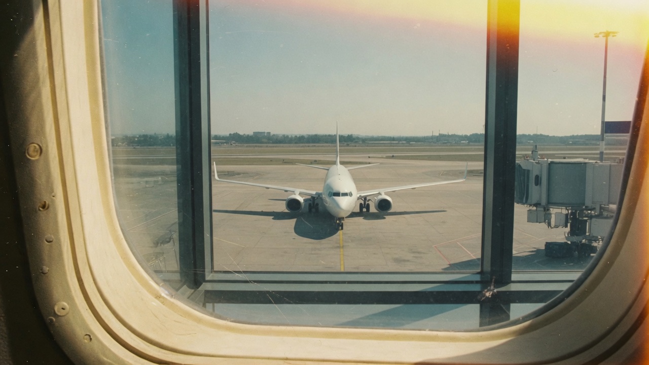 From the terminal: a jet on the tarmac ready to go.